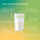 das bild zeigt die eigenschaften von ardo easy store muttermilchbeuteln