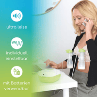 mutter pumpt während des arbeitens mit calypso double milchpumpe ab